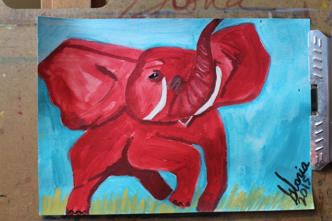 Red REPUBLICAN elephant sketch by Gloria Poole  of Missouri on 6-Feb-2015-acrylics8x12