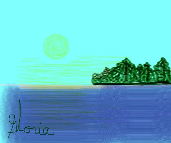 Sketch Ocean and island sun setting created by Gloria Poole of Missouri on 8-April-2015