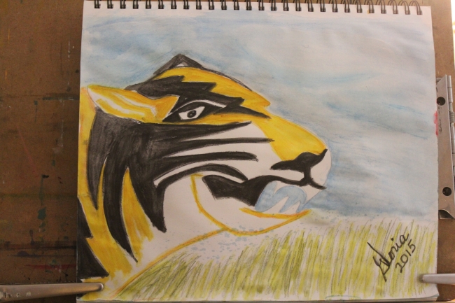 The Mizzou tiger ran away sketch made by Gloria Poole, RN, artist  in Missouri on 19-May-2015