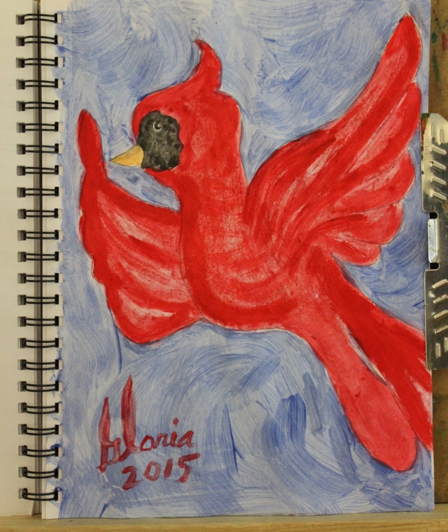 My version cardinal watercolor sketch made today  by Gloria Poole, RN, artist, in/of Missouri